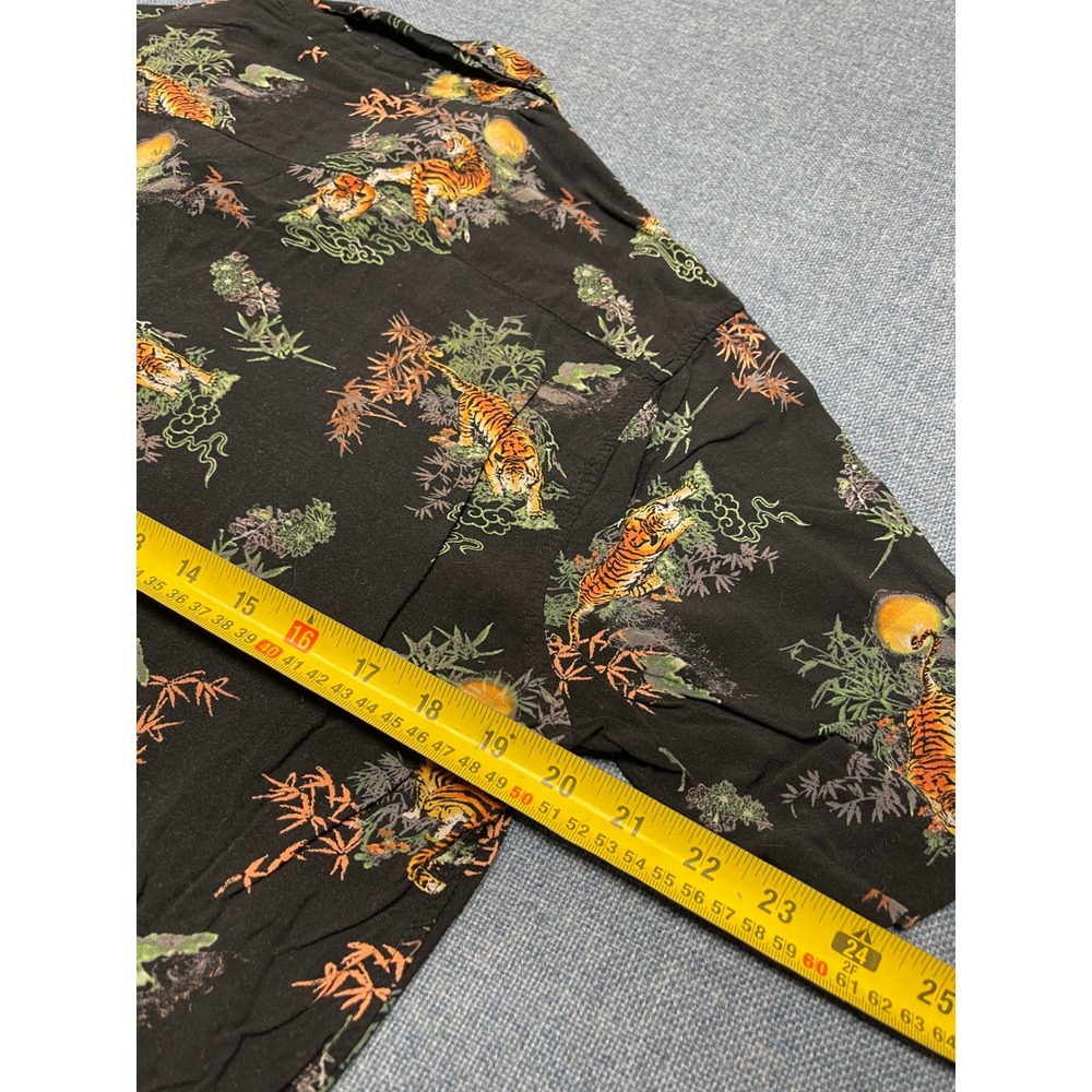 Carbon Mens Tiger Bamboo Print Short Sleeve Button Down Shirt Black Large - Picture 5 of 6
